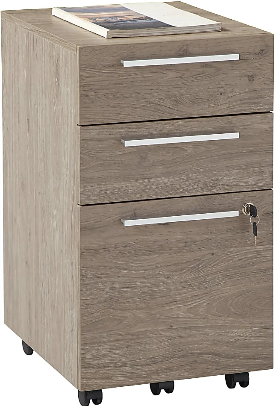 Realspace® Trezza 19"D Vertical 3-Drawer Mobile File Cabinet, Light Oak