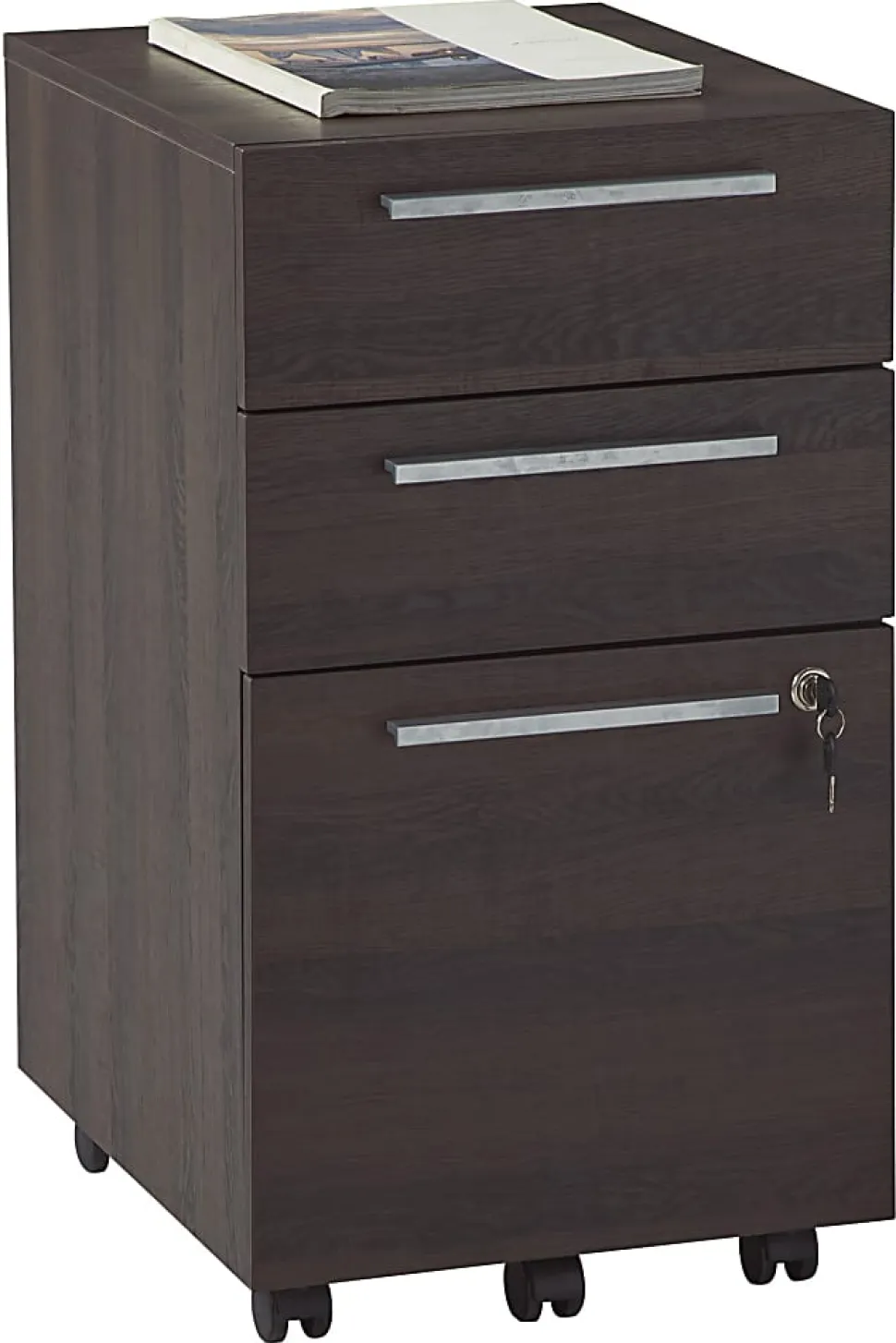 Realspace® Trezza 19"D Vertical 3-Drawer Mobile File Cabinet, Warm Walnut