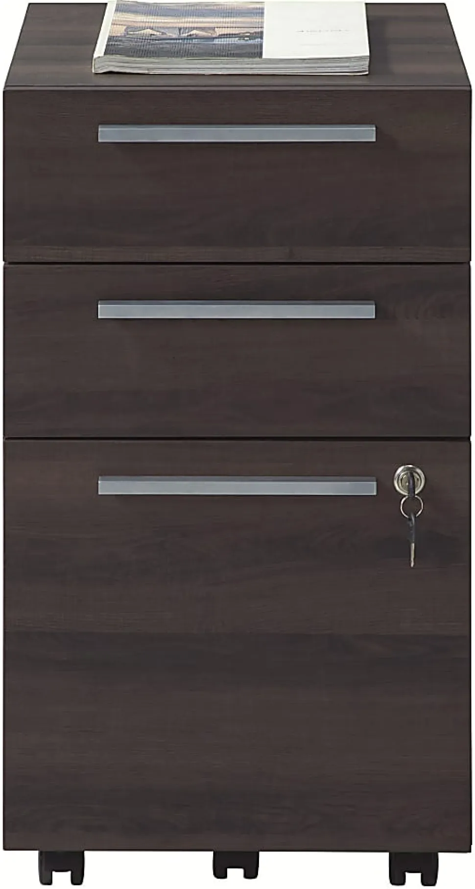 Realspace® Trezza 19"D Vertical 3-Drawer Mobile File Cabinet, Warm Walnut