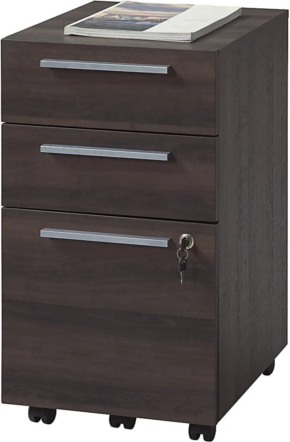 Realspace® Trezza 19"D Vertical 3-Drawer Mobile File Cabinet, Warm Walnut