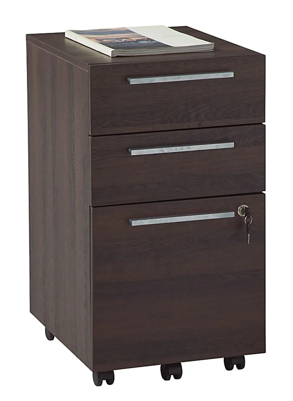 Realspace® Trezza 19"D Vertical 3-Drawer Mobile File Cabinet, Warm Walnut