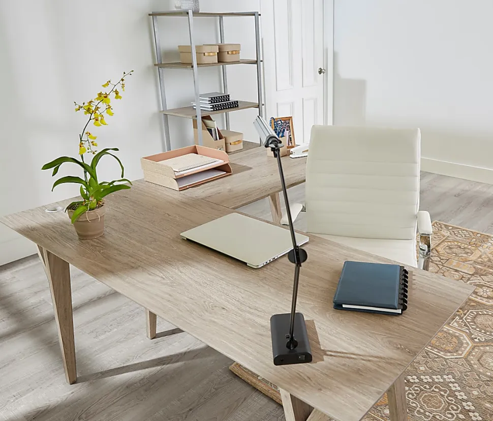 Realspace® Trezza 62"W L-Shaped Computer Desk, Light Oak