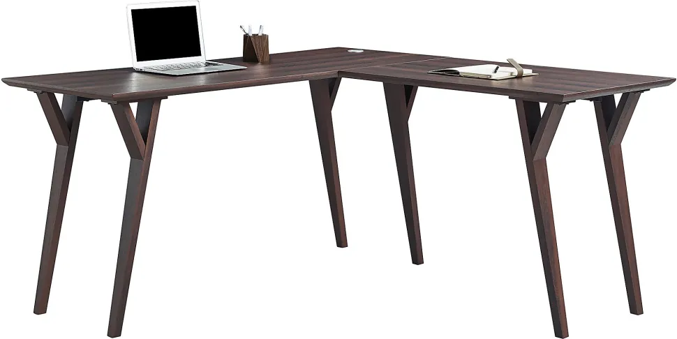 Realspace® Trezza 62"W L-Shaped Computer Desk, Warm Walnut