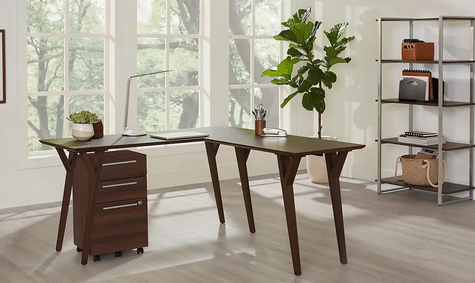 Realspace® Trezza 62"W L-Shaped Computer Desk, Warm Walnut