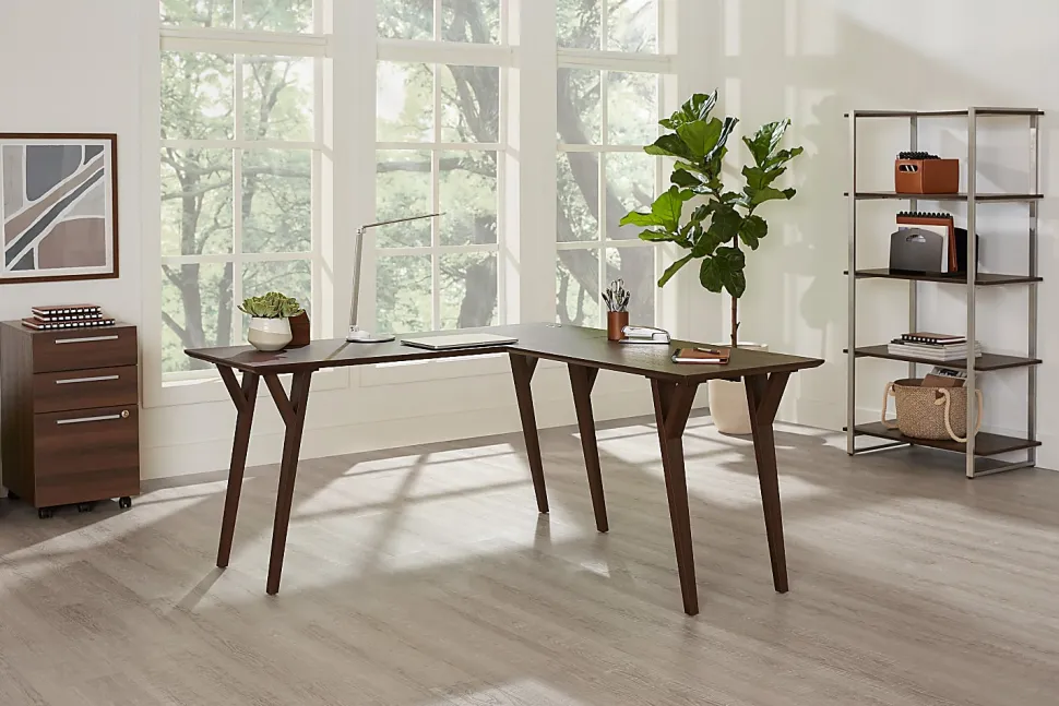 Realspace® Trezza 62"W L-Shaped Computer Desk, Warm Walnut