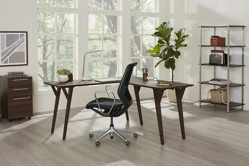 Realspace® Trezza 62"W L-Shaped Computer Desk, Warm Walnut