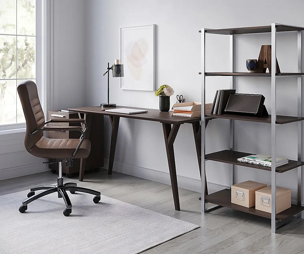Realspace® Trezza 60"W Writing Desk, Warm Walnut