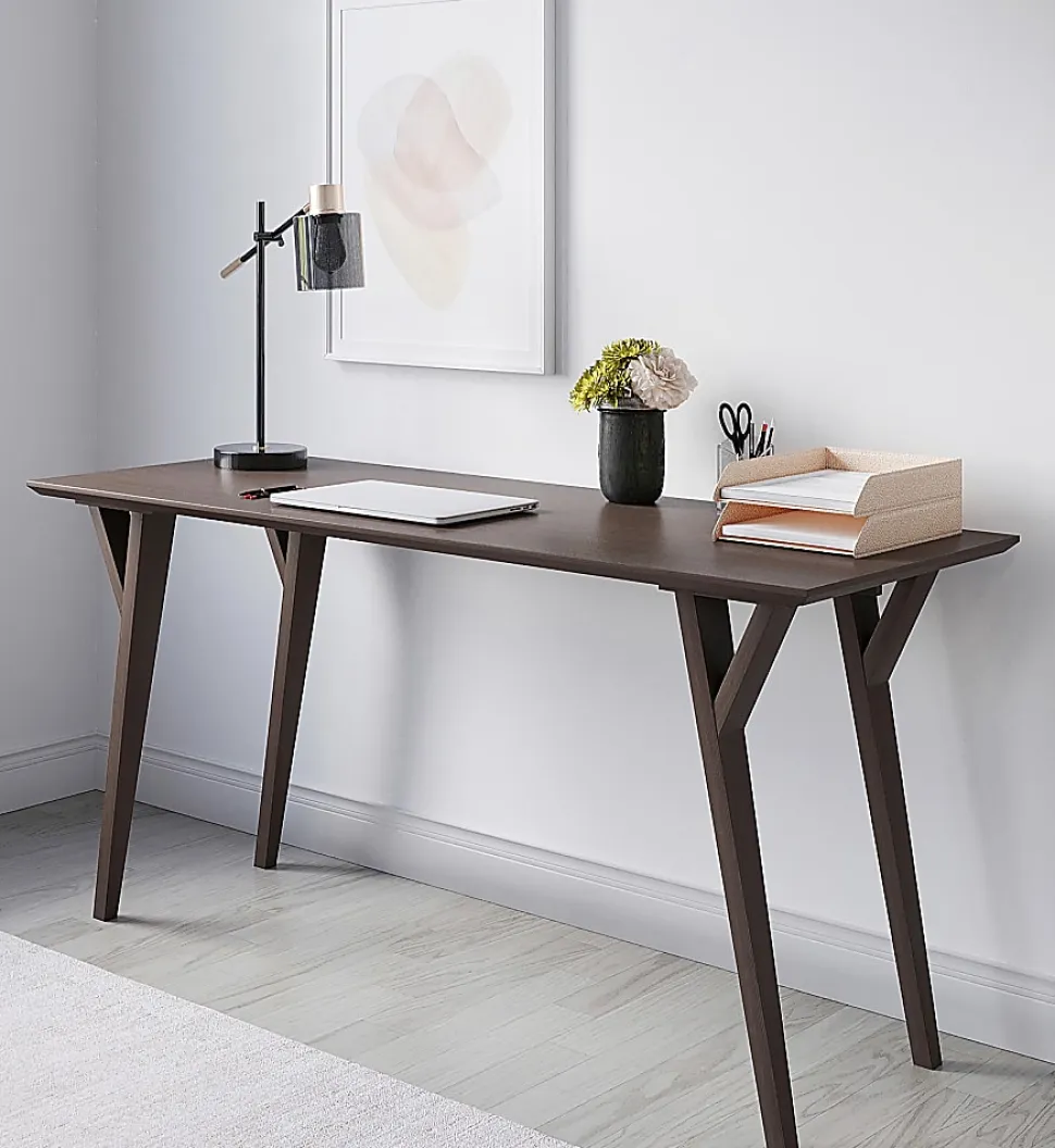 Realspace® Trezza 60"W Writing Desk, Warm Walnut