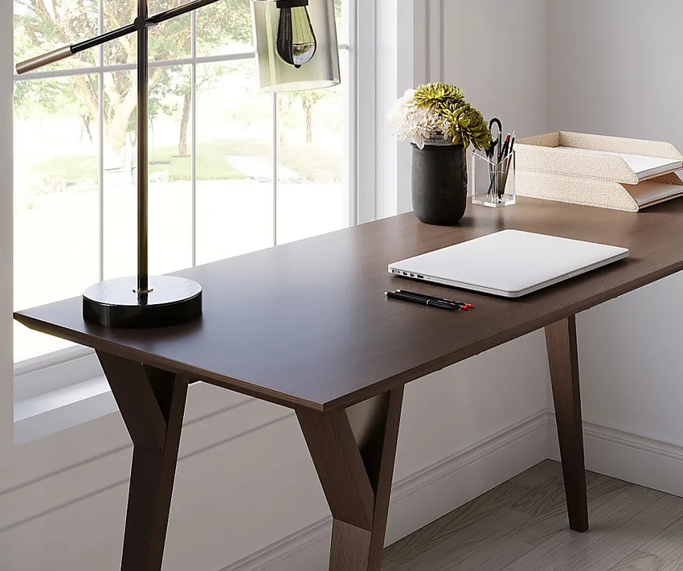 Realspace® Trezza 60"W Writing Desk, Warm Walnut