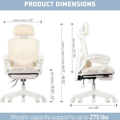 Realspace® Vallori Mesh/Fabric High-Back Chair With Retractable Footrest, Cream/White, BIFMA Compliant