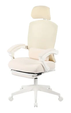 Realspace® Vallori Mesh/Fabric High-Back Chair With Retractable Footrest, Cream/White, BIFMA Compliant