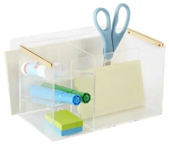 Realspace® Vayla Acrylic Desktop Caddy With Drawer, 4-3/4”H x 12-1/2”W x 9-3/8”D, Clear/Gold