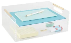 Realspace® Vayla Acrylic Desktop Caddy With Letter Sorter, 4-7/8”H x 8-1/4”W x 5-7/8”D, Clear/Gold