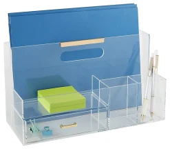 Realspace® Vayla Acrylic Desk Caddy With Drawer, 6-7/8”H x 12-1/2”W x 5-3/8”D, Clear/Gold