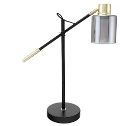 Realspace™ Veretti 23"H Modern Tilt-Arm Lamp, Adjustable, Smokey Gray Shade/Black Base