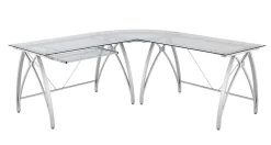 Realspace® Vista Glass 76"W L-Shape Corner Desk, Silver