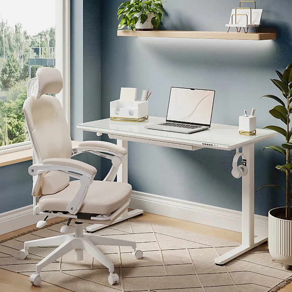 Realspace® 48”W Glass-Top Electric Height-Adjustable Standing Desk, White