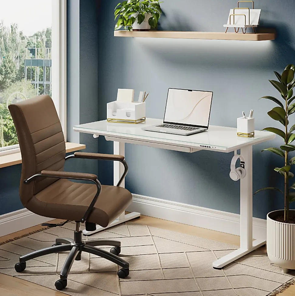 Realspace® 48”W Glass-Top Electric Height-Adjustable Standing Desk, White