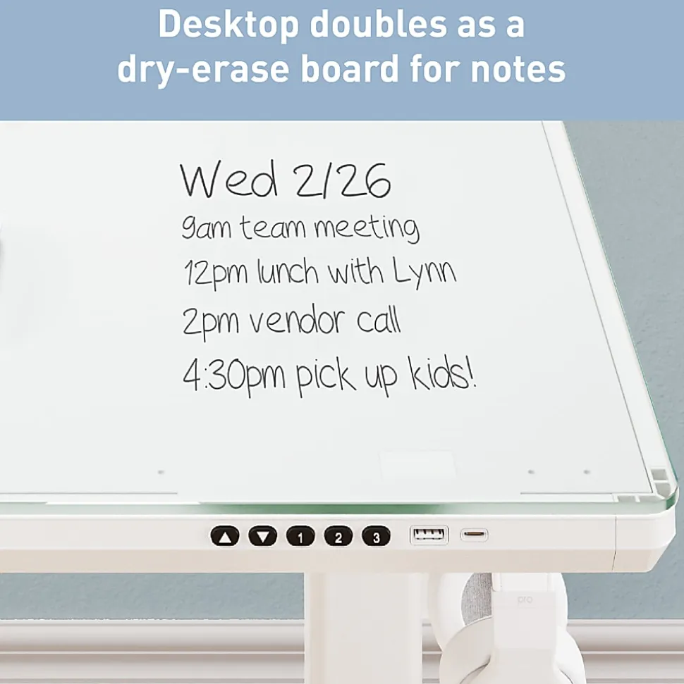 Realspace® 48”W Glass-Top Electric Height-Adjustable Standing Desk, White