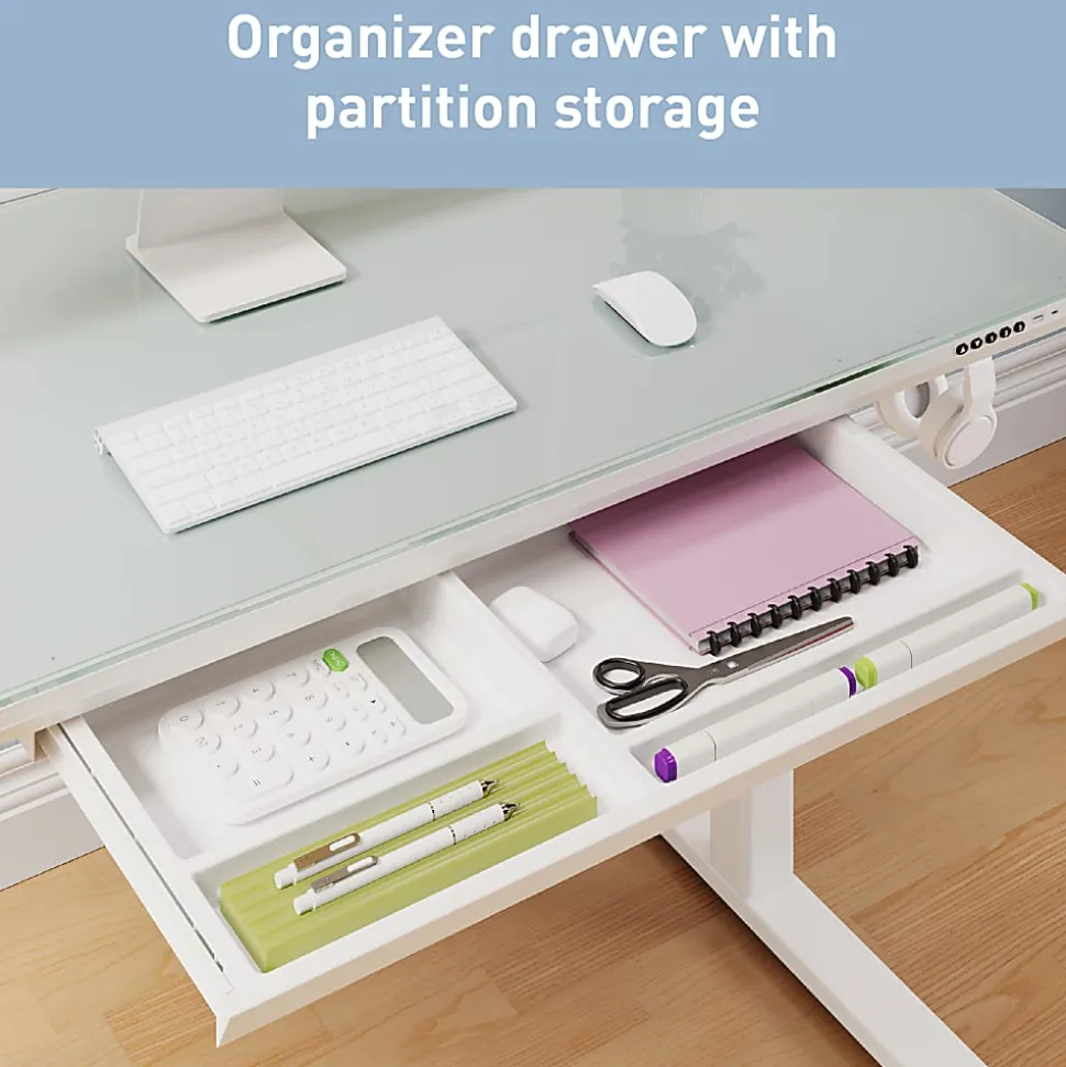 Realspace® 48”W Glass-Top Electric Height-Adjustable Standing Desk, White