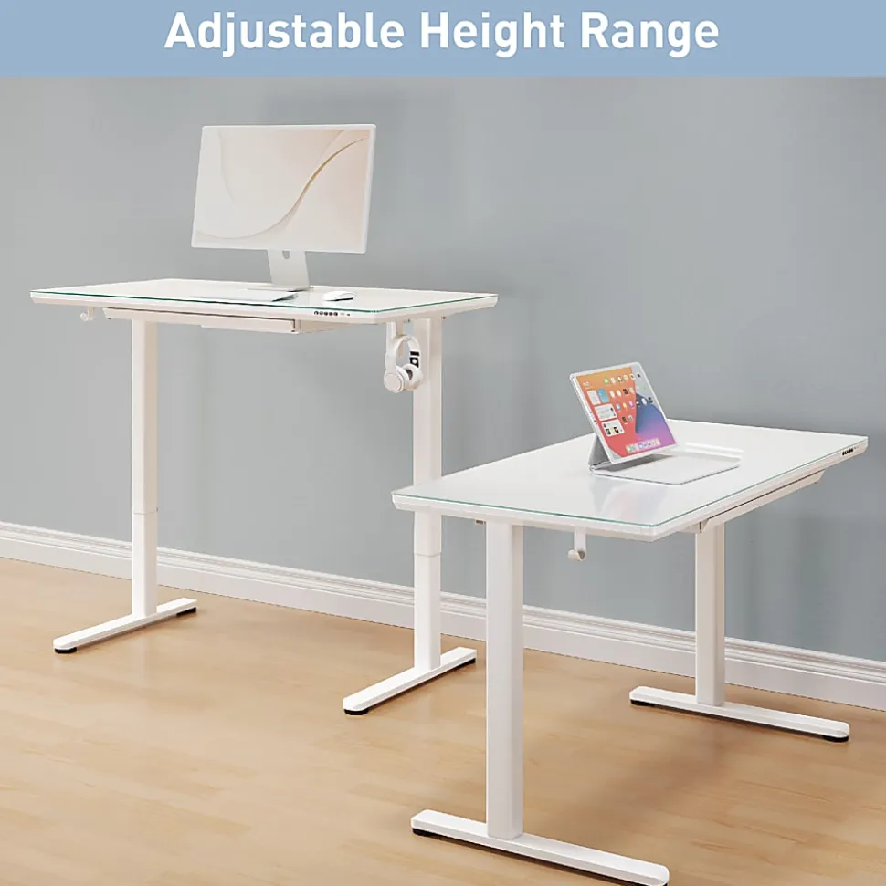 Realspace® 48”W Glass-Top Electric Height-Adjustable Standing Desk, White