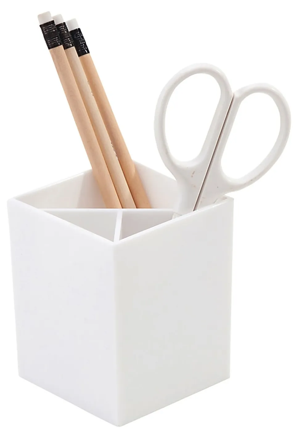Realspace® White Plastic 3-Compartment Pencil Cup