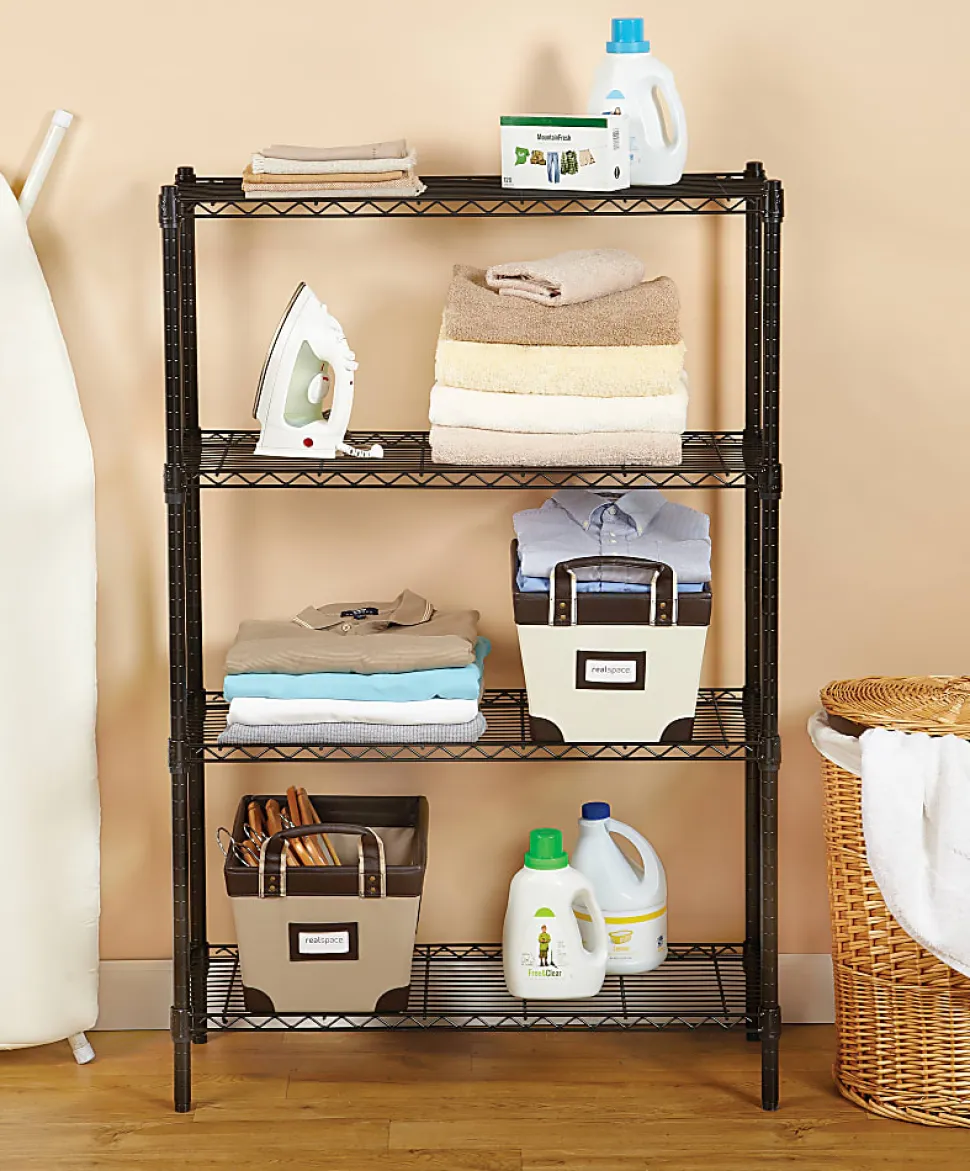 Realspace® Wire Shelving, 4-Shelves, 54"H x 36"W x 14"D, Black