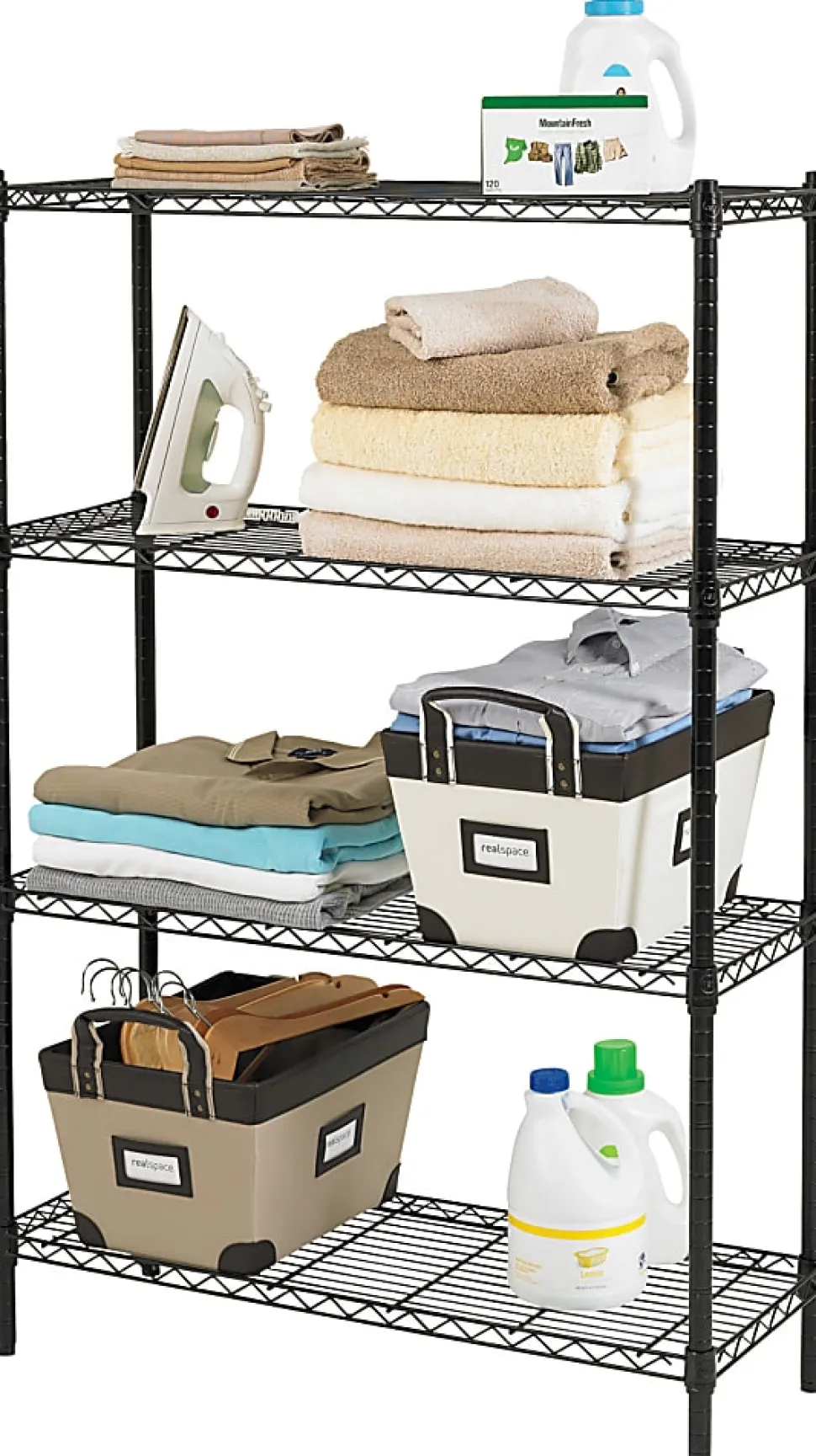 Realspace® Wire Shelving, 4-Shelves, 54"H x 36"W x 14"D, Black
