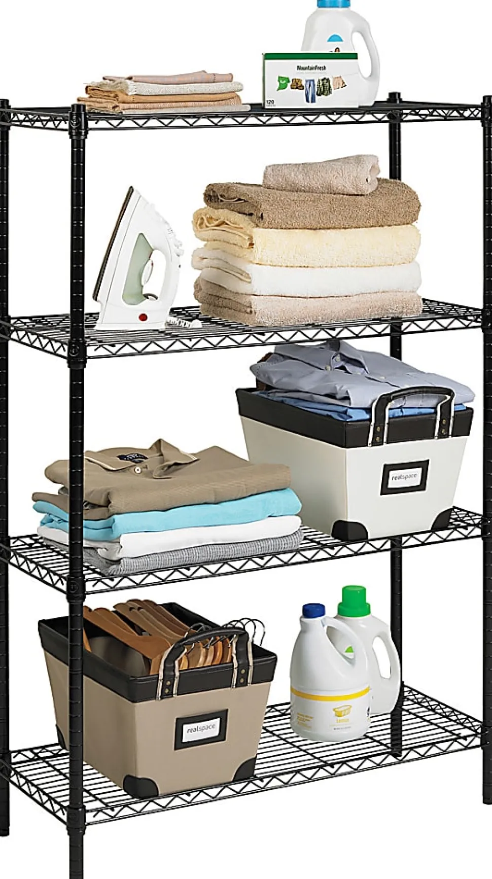 Realspace® Wire Shelving, 4-Shelves, 54"H x 36"W x 14"D, Black