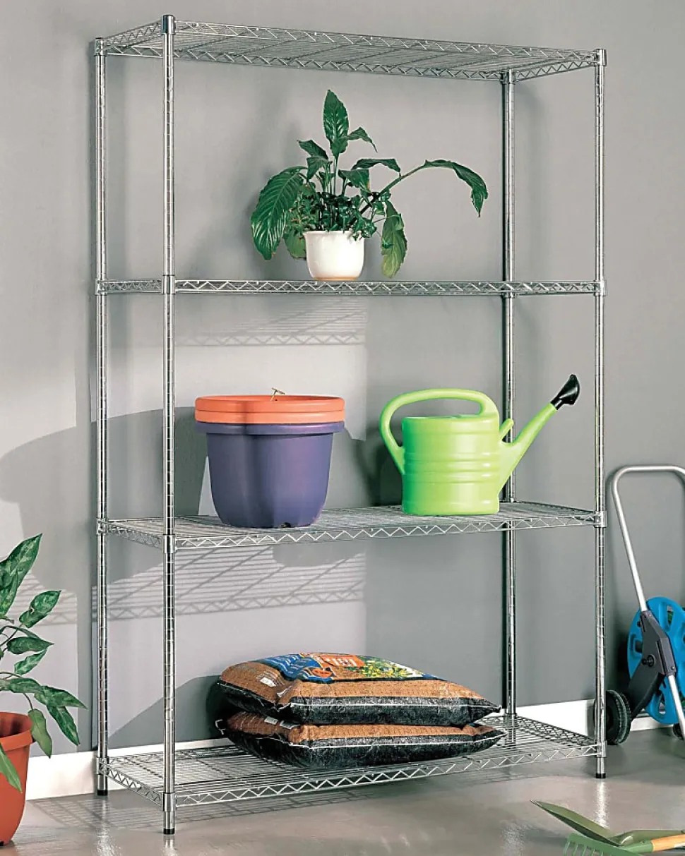 Realspace® Wire Shelving, 4-Shelves, 72"H x 48"W x 18"D, Chrome