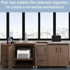 Realspace® 40”W Multifunction Mobile File Cabinet Printer Stand with Integrated Power & Charging, Espresso Oak, BIFMA Compliant
