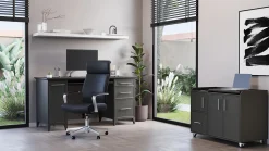 Realspace® 40”W Multifunction Mobile File Cabinet Printer Stand with Integrated Power & Charging, Espresso Oak, BIFMA Compliant