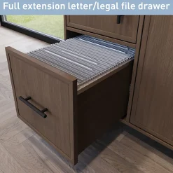 Realspace® 40”W Multifunction Mobile File Cabinet Printer Stand with Integrated Power & Charging, Espresso Oak, BIFMA Compliant