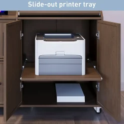 Realspace® 40”W Multifunction Mobile File Cabinet Printer Stand with Integrated Power & Charging, Espresso Oak, BIFMA Compliant