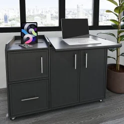 Realspace® 40”W Multifunction Mobile File Cabinet Printer Stand with Integrated Power & Charging, Espresso Oak, BIFMA Compliant
