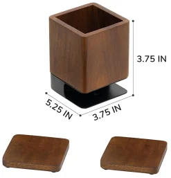 Realspace® Wood/Metal Pen Cup With Coasters, 5-1/4