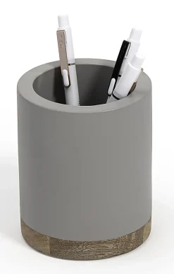 Realspace® Wood Pen Cup, 4-1/2"H x 3-1/2"W x 3-1/2"D, Gray/Natural