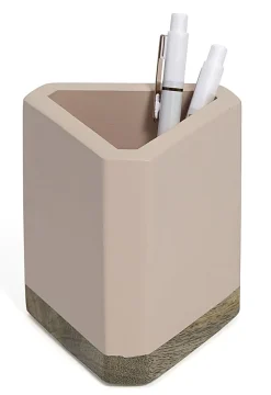 Realspace® Wood Pen Cup, 4-1/2"H x 3-1/2"W x 3-1/2"D, Pink/Natural