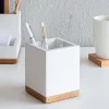 Realspace® Wood Pen Cup, 4-1/2"H x 3-1/2"W x 3-1/2"D, White/Natural
