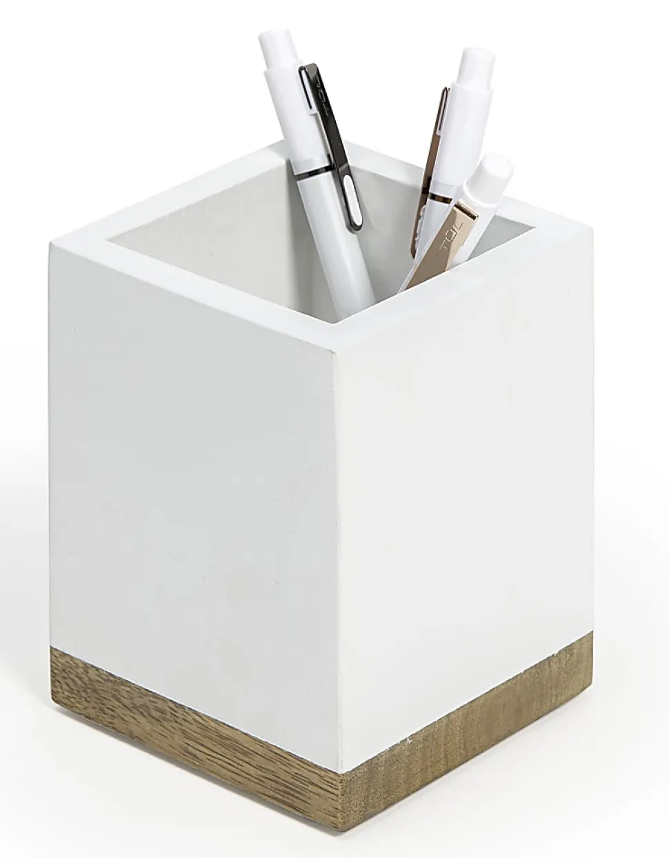 Realspace® Wood Pen Cup, 4-1/2"H x 3-1/2"W x 3-1/2"D, White/Natural