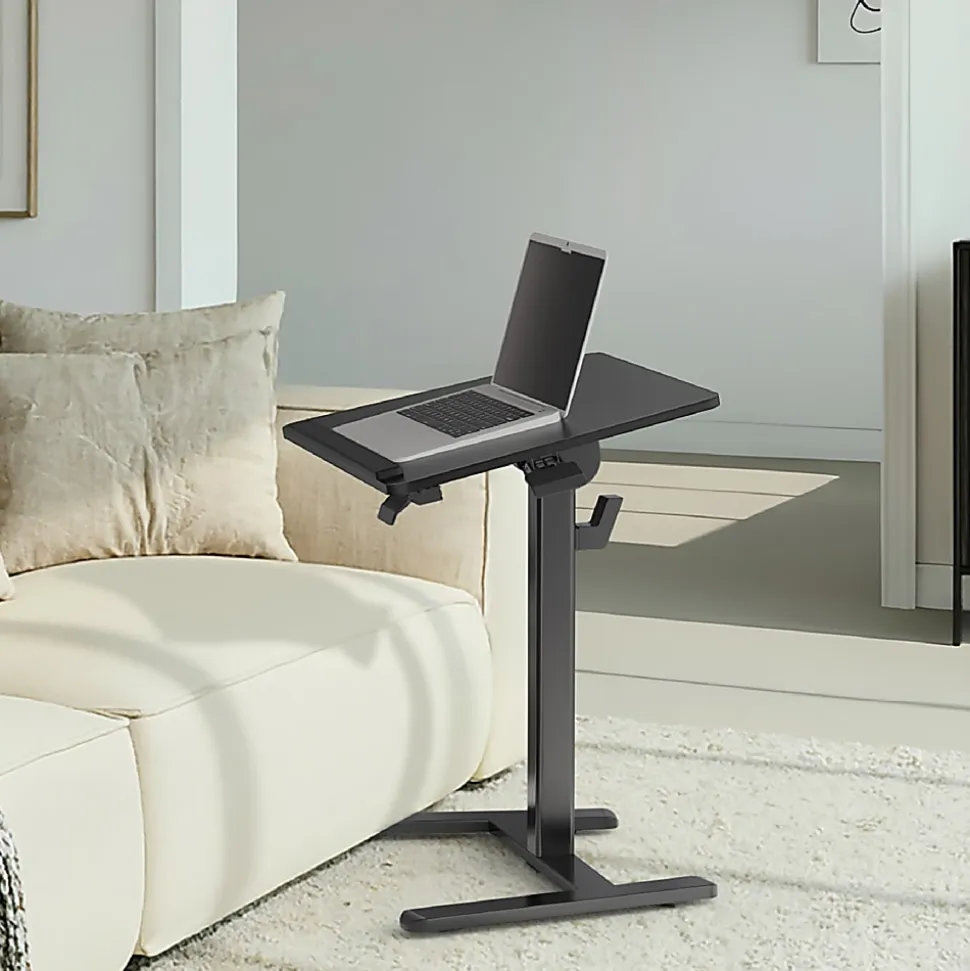 Realspace® 26"W Sit-to-Stand Compact Desk/Laptop Cart Mobile Workstation, 42-1/8”H x 26”W x 20”D, Black, BIFMA Compliant