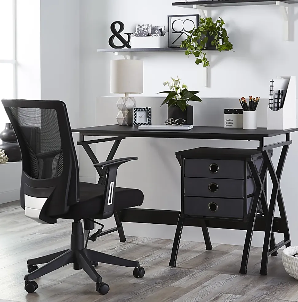 Realspace® X-Cross 48"W Computer Desk With File Cabinet, Black