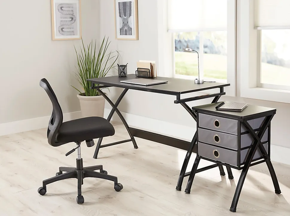 Realspace® X-Cross 48"W Computer Desk With File Cabinet, Black
