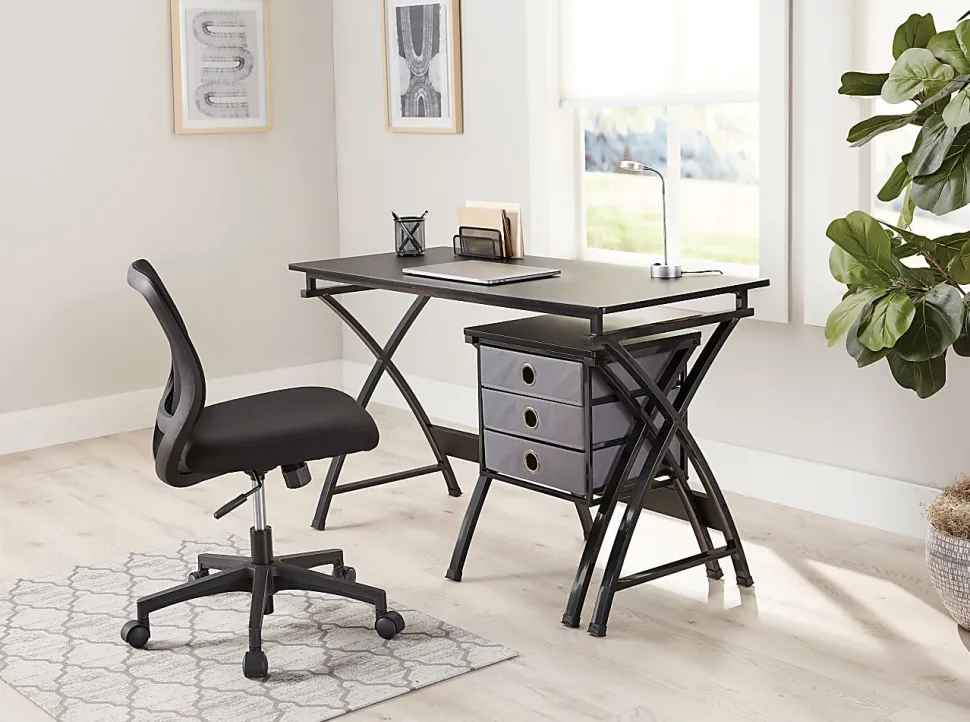 Realspace® X-Cross 48"W Computer Desk With File Cabinet, Black
