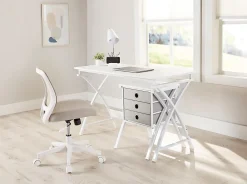 Realspace® X-Cross 48"W Computer Desk With File Cabinet, White, ODUSBTSXDFW2