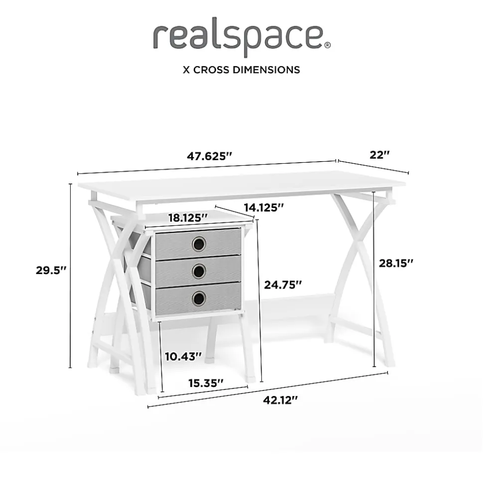 Realspace® X-Cross 48"W Computer Desk With File Cabinet, White, ODUSBTSXDFW2