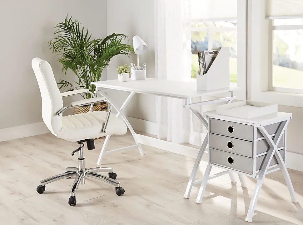 Realspace® X-Cross 48"W Computer Desk With File Cabinet, White, ODUSBTSXDFW2