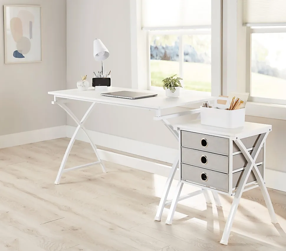 Realspace® X-Cross 48"W Computer Desk With File Cabinet, White, ODUSBTSXDFW3