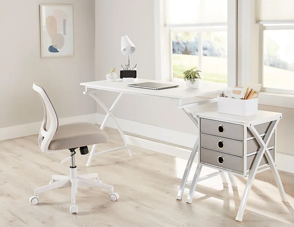Realspace® X-Cross 48"W Computer Desk With File Cabinet, White, ODUSBTSXDFW3