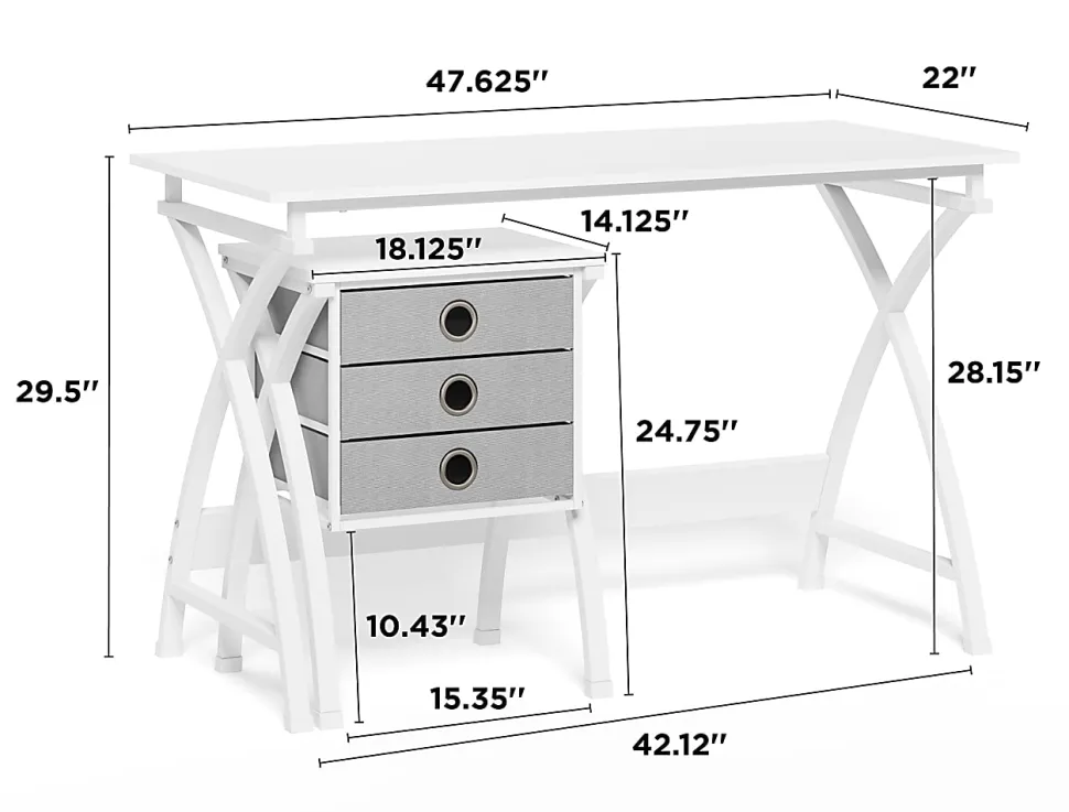 Realspace® X-Cross 48"W Computer Desk With File Cabinet, White, ODUSBTSXDFW3